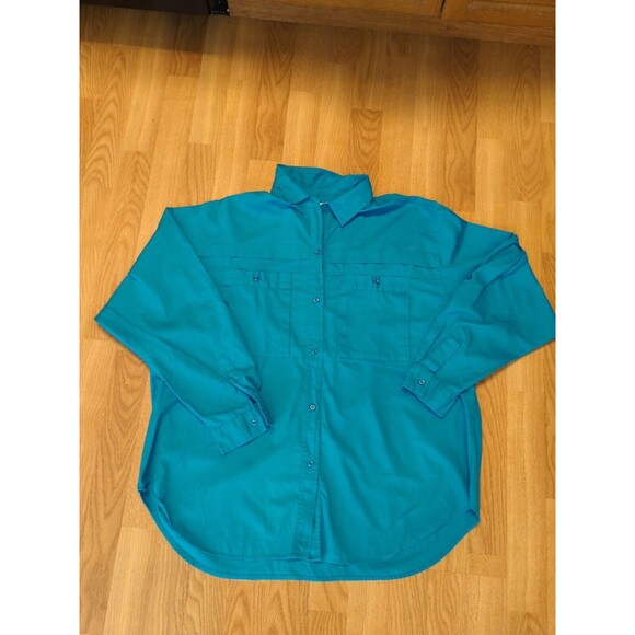 Diane Von Furstenberg Blouse Top Womens Size 20 Button Up Roll Tab Teal - Picture 2 of 10